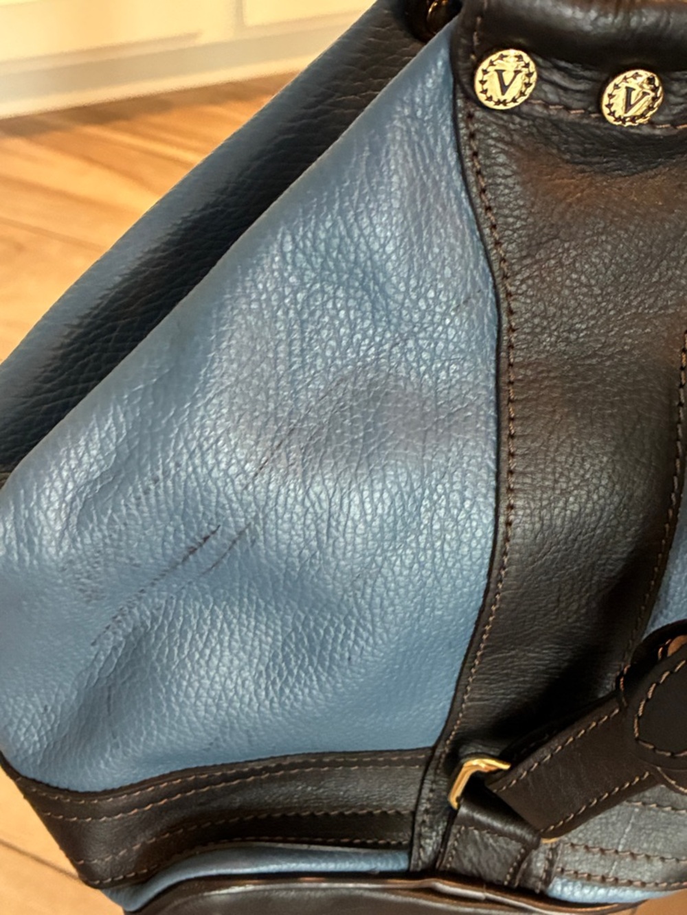 Valentina Blue and Dark Brown Leather Backpack - Picture 15 of 16